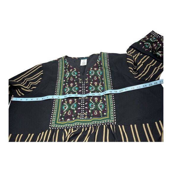 Ulla Popken Boho A Line Tunic Dress Green Floral with Red Velvet Trim SZ 16/18 - Picture 12 of 16